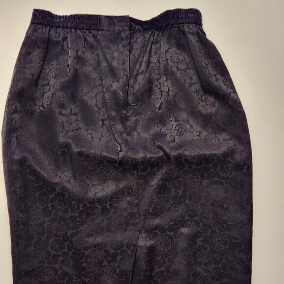 Vintage 100% Silk Pencil Skirt, Floral Jacquard, Black, Size 12 - Picture 3 of 4